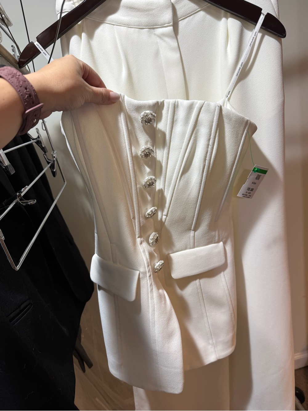 Self-Portrait White Strapless Corset Top with Wide-Leg Pants - Picture 8 of 10